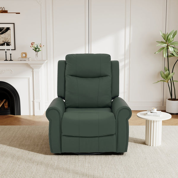 English Elm Manual Swivel Rocker Recliner Pu Leather Chair with Massage Heating and Pocket Spring Support Green N763P363558F