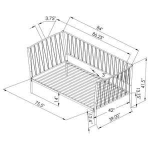 English Elm Vertigo Powder-coated Metal Twin Daybed with Slatted Backrest for Modern Spaces B062S01656