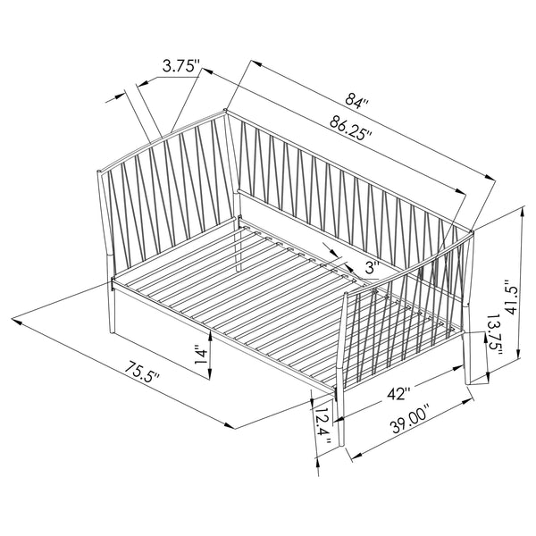 English Elm Vertigo Powder-coated Metal Twin Daybed with Slatted Backrest for Modern Spaces B062S01656