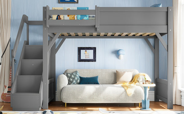 English Elm Twin Low Loft Bed Solid Pine Frame Kids Study Desk Blackboard Storage White Gray W1580S00467