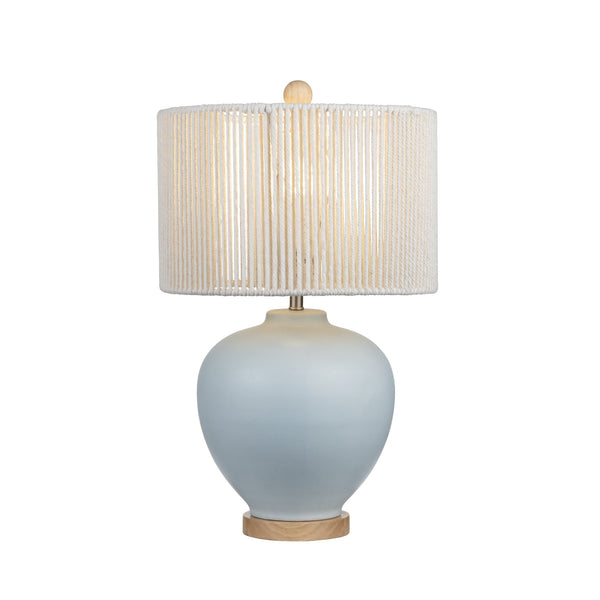 Crestview Collection 25.25"H Serene Light Blue Ceramic Table Lamp With Woven Shade & Natural Wood Base For Elegance   Cvazp114