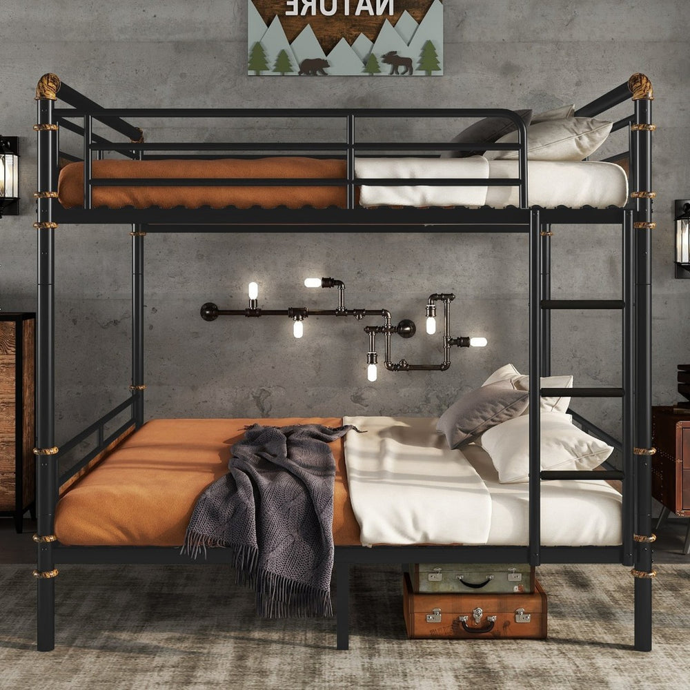 English Elm Queen Metal Bunk Bed - Industrial Queen Over Queen Design With Safety Rails For Teens & Guests W2580S00019-GIGA