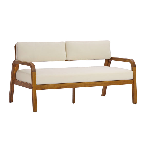 English Elm 2-pieces Outdoor Acacia Wood Loveseat and Coffee Table Set with Water-resistant Cushions N768P382499T