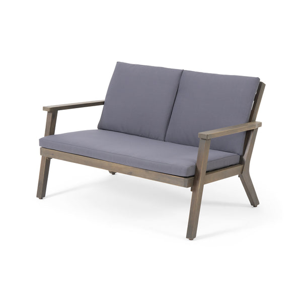 English Elm Christopher Knight Home® - Acacia Outdoor Loveseat and Coffee Table Set with Cushions, Mid-Century Acacia Wood Patio Seating DARK GREY 68024.00DGRY