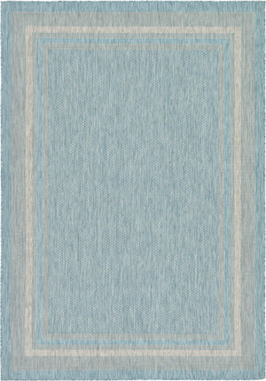 Unique Loom Outdoor Border Soft Border Machine Made Border Rug Aquamarine, Ivory 7' 1" x 10' 0"