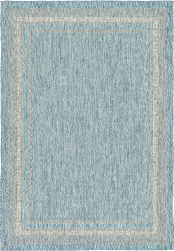 Unique Loom Outdoor Border Soft Border Machine Made Border Rug Aquamarine, Ivory 7' 1" x 10' 0"