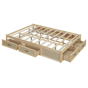 English Elm Queen Platform Bed with Six Storage Drawers Low Profile Frame for Modern Bedrooms Antique Natural N708P263022N