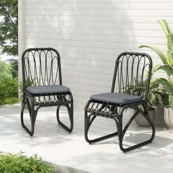English Elm Christopher Knight Home® - Outdoor Hand-Woven PE Rattan Patio Dining Chairs Set of 2 with Iron Frame 400lb Capacity, No Assembly Required Black+ Gray N762P236169G