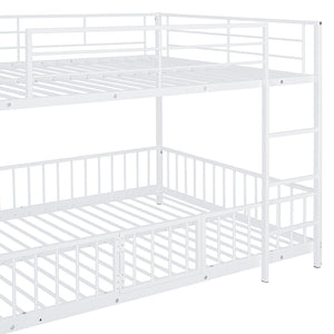 English Elm Full Full over Full Metal Bunk Bed with Slide, Interchangeable Stairs, Gate & Safety Guardrails for Kids White SF000170AAK
