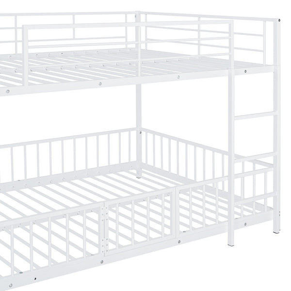 English Elm Full Full over Full Metal Bunk Bed with Slide, Interchangeable Stairs, Gate & Safety Guardrails for Kids White SF000170AAK