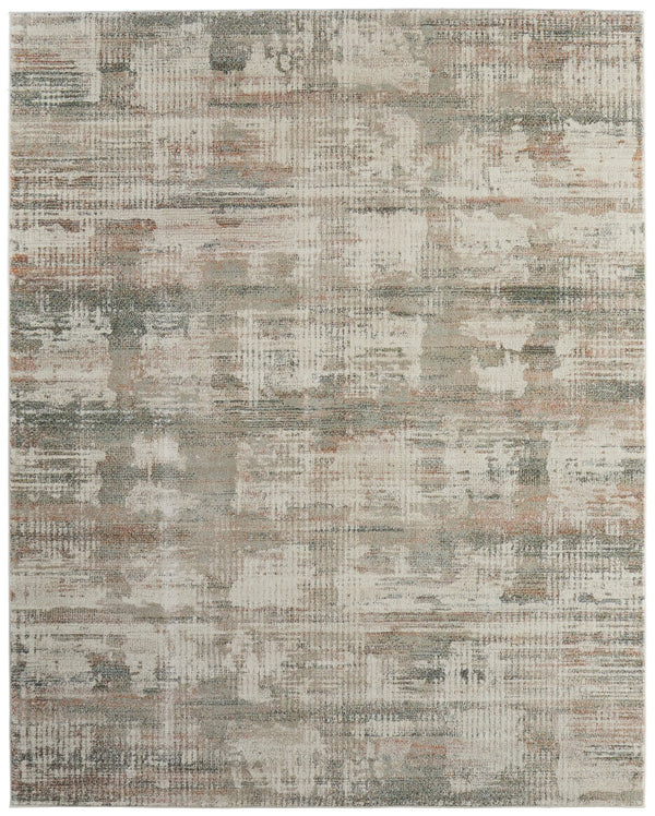 Feizy Rugs Eden Contemporary Low Pile Abstract Rug - Transform Your Space With Stunning Modern Design Elements Ivory,Gray,Green Polypropylene Edn39qwfivymltp18