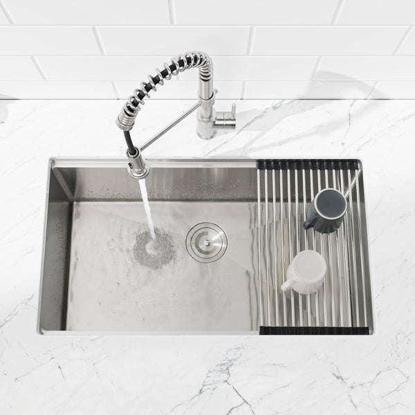 English Elm Stainless Steel Undermount Kitchen Sink Handmade Single Bowl with Colander Board T3177P296192