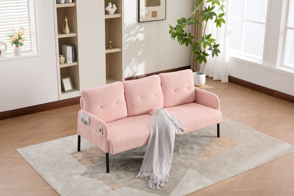 English Elm United We Win Corduroy Loveseat Plush Ergonomic Sofa with Spring Support Metal Legs Pink W1568P410044