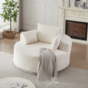 English Elm 55''l 55'l Faux Rabbit Fur Barrel Swivel Chair Cozy 360 Rotation Lounge Seat for Bedroom Beige W834S00596