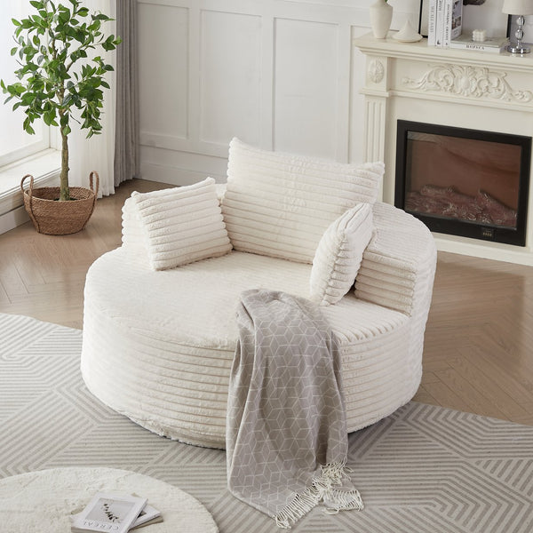 English Elm 55''l 55'l Faux Rabbit Fur Barrel Swivel Chair Cozy 360 Rotation Lounge Seat for Bedroom Beige W834S00596