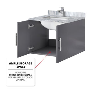 English Elm Dark Grey Single Bath Vanity Set With Carrara Marble Top, Mirror & Faucet - Compact Elegance! B2731S01295