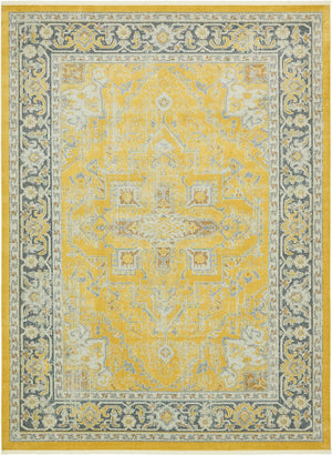Unique Loom Baracoa Prado Machine Made Border Rug Yellow, Ivory/Gray 10' 0" x 13' 1"