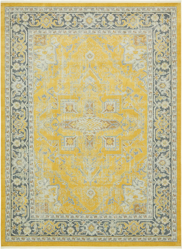 Unique Loom Baracoa Prado Machine Made Border Rug Yellow, Ivory/Gray 10' 0" x 13' 1"