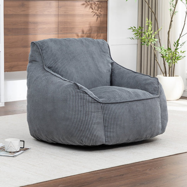 English Elm Giant Corduroy Bean Bag Sofa with Armrests Foam Filled Cozy Adult Lounge Chair Dark Gray W2200P442800