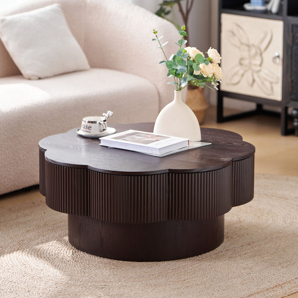 English Elm 31.50"modern Plum Blossom Coffee Table Dark Wood Veneer Storage Living Room Accent W757P357556