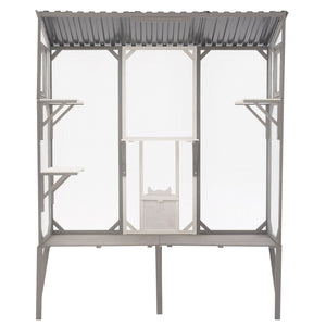 English Elm Outdoor Fir Wood Window Catio Enclosure with Four Climbing Platforms for Cats Grey,White N719P418371K