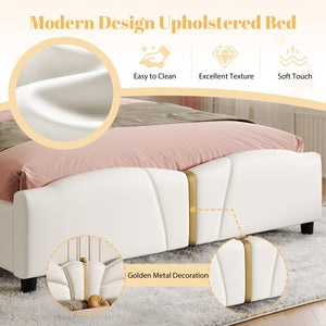 English Elm Christopher Knight Home® - Queen Plush Leather Upholstered Bed Frame with Wingback Headboard, Wavy Footboard, Quiet Support Beige 82 L x 10 W x 3.25 H N761S0000019W