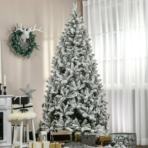 English Elm Homcom 7.5' Snow Flocked Artificial Christmas Tree - Easy Setup, Realistic Branches, Fire-Safe Design W2225P229662