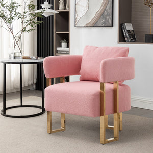 English Elm Ts Teddy Fleece Accent Chair Set Two Plush Seats Gold Square Legs Glam Decor Pink W2311P190459