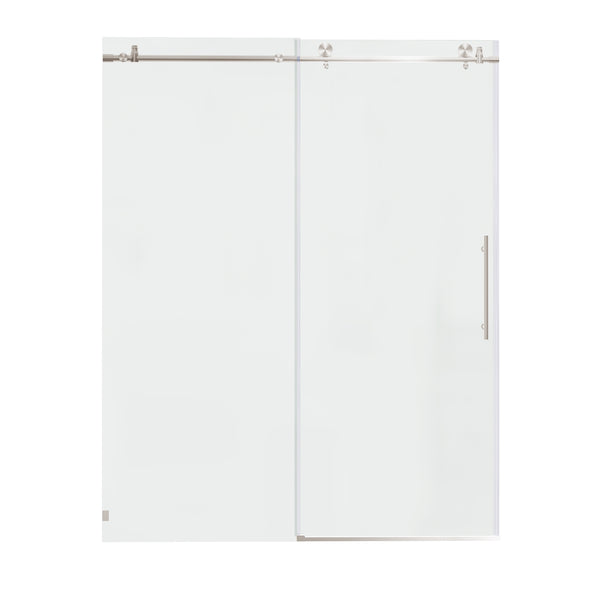 English Elm 56-60"W Frameless Sliding Shower Door with 5/16" Tempered Glass, Smooth Whisper-Quiet Rollers, Easy-Clean Coating Brushed Nickel W1865S00163