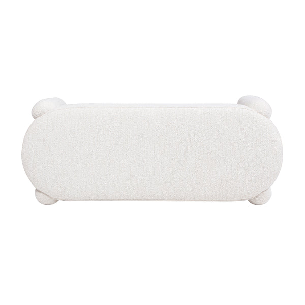 English Elm Jennifer Taylor Home - Hugo 49" Oval Upholstered Bench in Milk Cream Bouclé — Cozy sherpa-like texture, rounded legs, playful seating (98) B2719P238467