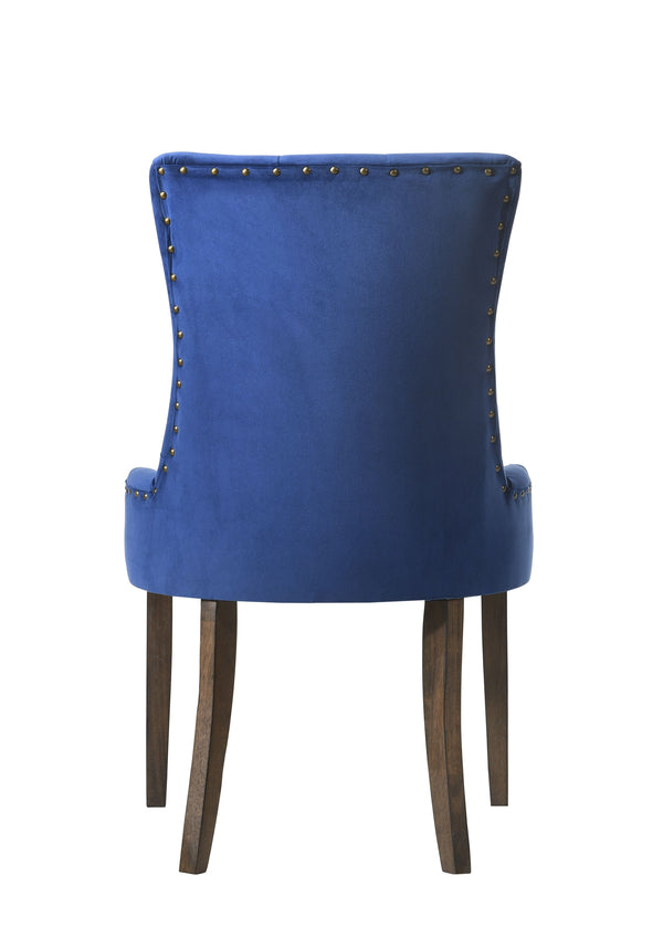English Elm Farren Blue Velvet Side Chair Set of 2 with Tufted Back, Nailhead Trim, Plush Upholstery, Oak Finish B2726P264603