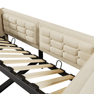 English Elm Upholstered Twin Daybed with Hydraulic Storage, Velvet Tufted Sofa Back, USB & Type-C Charging Port Beige N736P303402B