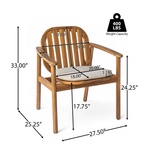 English Elm Christopher Knight Home® - Meja Acacia 7PCS Outdoor Patio Dining Set Teak & Beige with Umbrella Hole, Cushioned Eucalyptus Chairs MEJA7PCSET