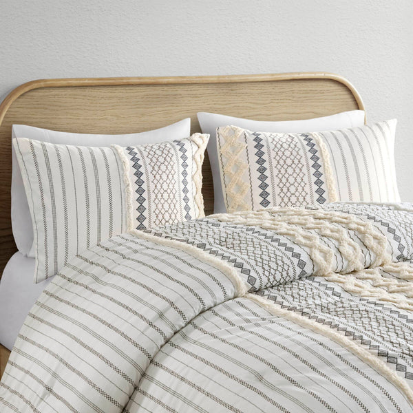 English Elm Cotton Imani Comforter Mini Set with Tufted Chenille Geometric Print, OEKO-TEX Soft King Bedding Ivory 21.65 L x 22.83 W x 10.63 H B035128794