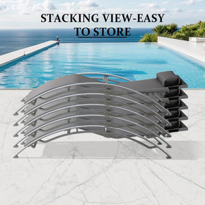 English Elm Pool Aluminum Chaise Lounge Set with Breathable Textilene, 5-Position Ergonomic Seats & Table Dark Gray W1859P321398