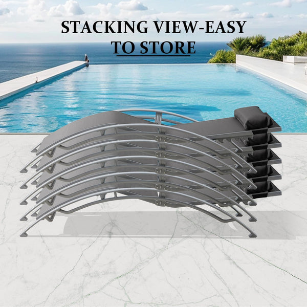 English Elm Pool Aluminum Chaise Lounge Set with Breathable Textilene, 5-Position Ergonomic Seats & Table Dark Gray W1859P321398