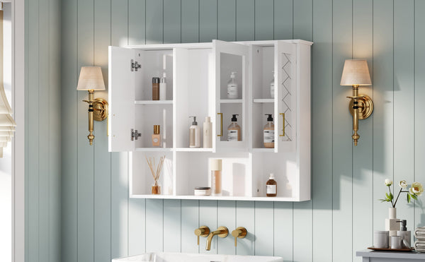 English Elm 35 Inch Wall Mount Medicine Cabinet Soft Close Mirror Storage for Modern Bathroom White N710P389453K