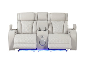 English Elm Fortuner Modern Upholstery Recliner Loveseat With Massage, Led Lights & Bluetooth - Beige Elegance G150109102