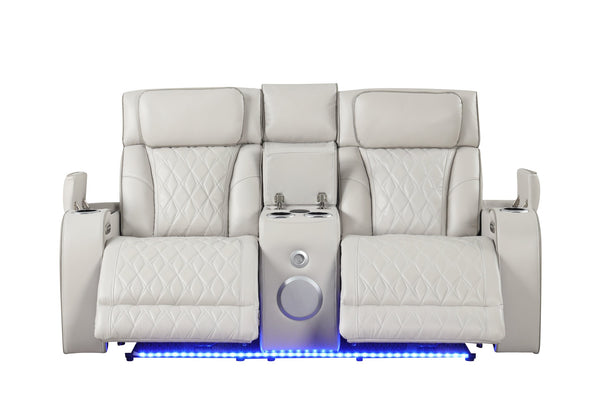 English Elm Fortuner Luxurious 2PC Living Room Recliner Set with Power Massage, LED Lighting, Bluetooth Audio, USB Charging Beige B009S01801