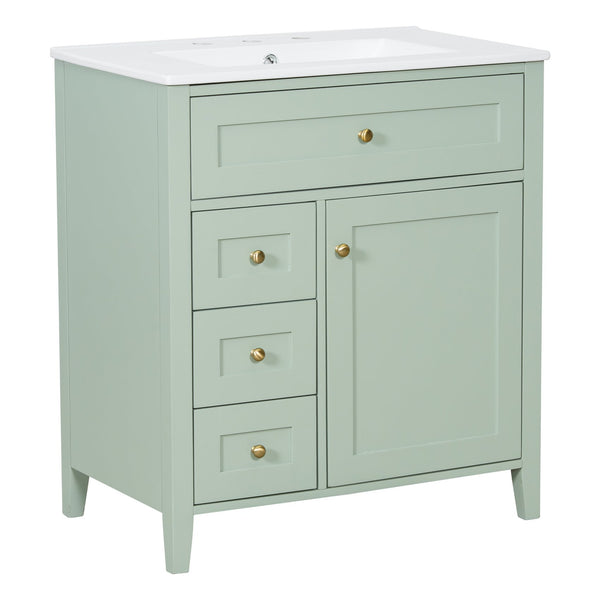 English Elm 30-Inch Contemporary Bathroom Vanity with Sink, MDF & Rubberwood, Glossy Finish, 3 Drawers + Cabinet Green N725P350819F