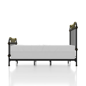 English Elm Transitional Metal King Bed Spindle Headboard in Black with Gold Accent Detail B2741P476063