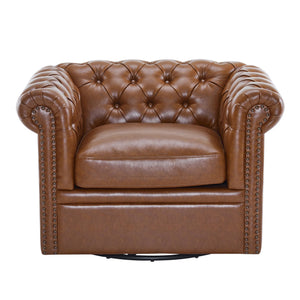 English Elm Christopher Knight Home® - Chesterfield Swivel Club Chair with Deep Button Tufting, Nailhead Trim, 360° Metal Swivel Comfort Cognac 39.25 L x 33.85 W x 27.85 H N776P195601C