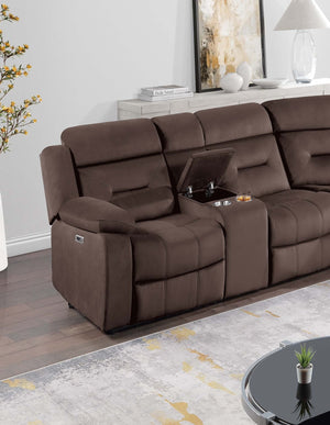 English Elm Contemporary Power Reclining Sectional Velvet Tufted Five Seat Living Room Set Chocolate B011S02153