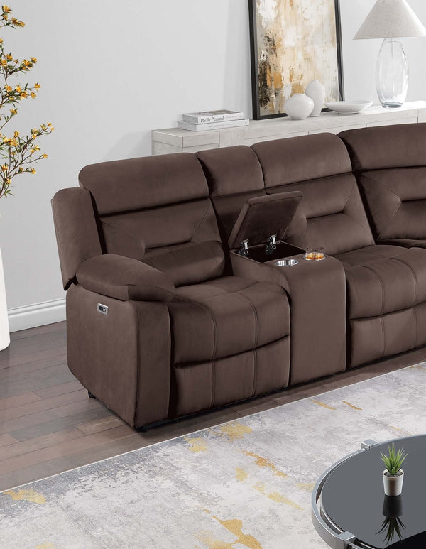 English Elm Contemporary Power Reclining Sectional Velvet Tufted Five Seat Living Room Set Chocolate B011S02153
