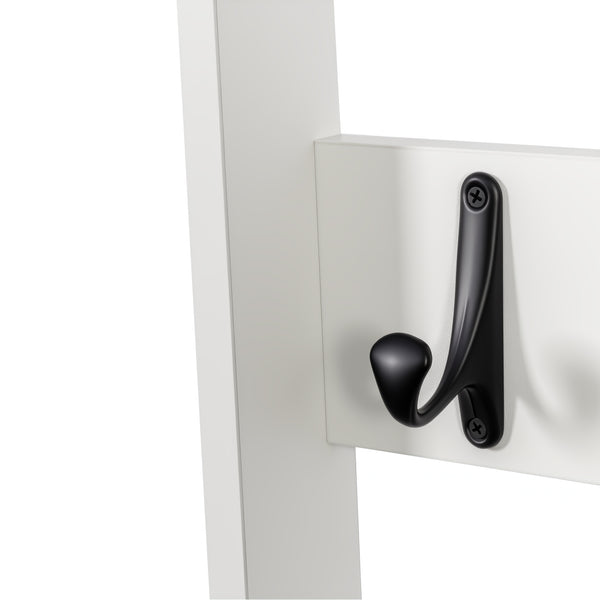 English Elm 2-in-1 Wood Coat Rack Nightstand with Drawer & Hooks — Freestanding Bedroom Entryway Organizer W331P280719