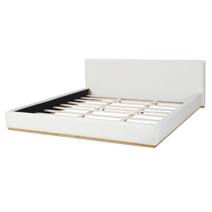 English Elm Elegant White Upholstered King Bed Solid Wood Slats Padded Headboard Modern Bedroom N769Q389476A