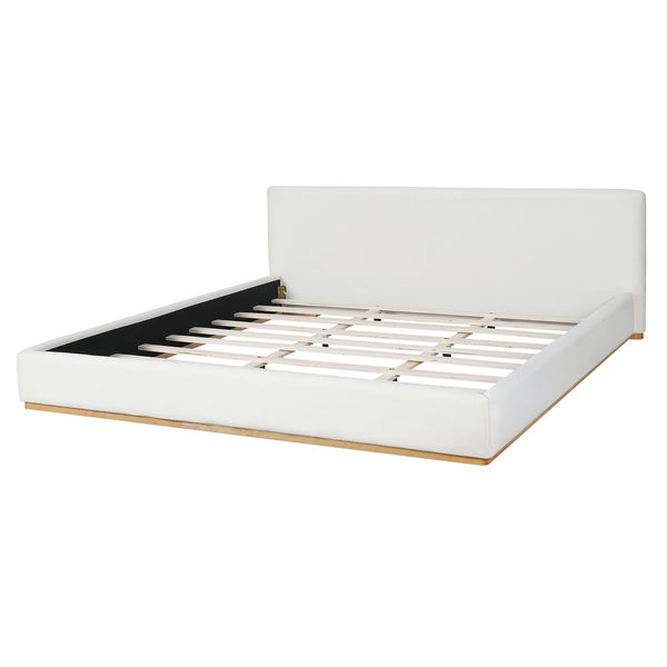 English Elm Elegant White Upholstered King Bed Solid Wood Slats Padded Headboard Modern Bedroom N769Q389476A