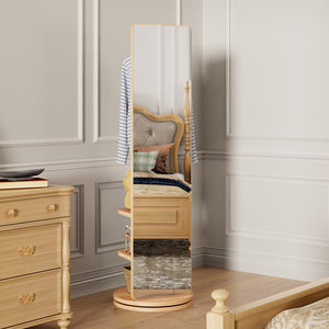 English Elm 360° Rotating Full Length Mirror Solid Wood Coat Hook Rack Freestanding Bedroom Entryway W2987P438049