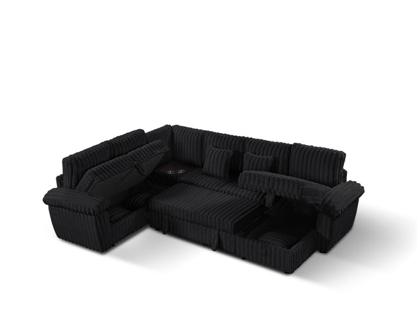 English Elm 110-inch U-shaped Corduroy Sectional with Sleeper Storage and Built-in Coffee Table W2564S00054