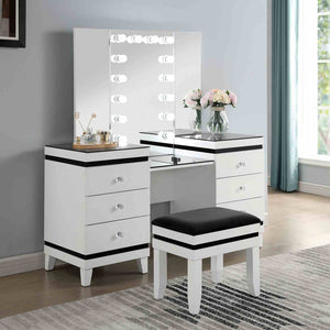 English Elm Contemporary Glam Vanity with Rhinestone Trim and Tempered Glass Top, High Gloss Finish, Illuminated Appeal Black,White 38 L x 23 W x 35 H B2741S00684